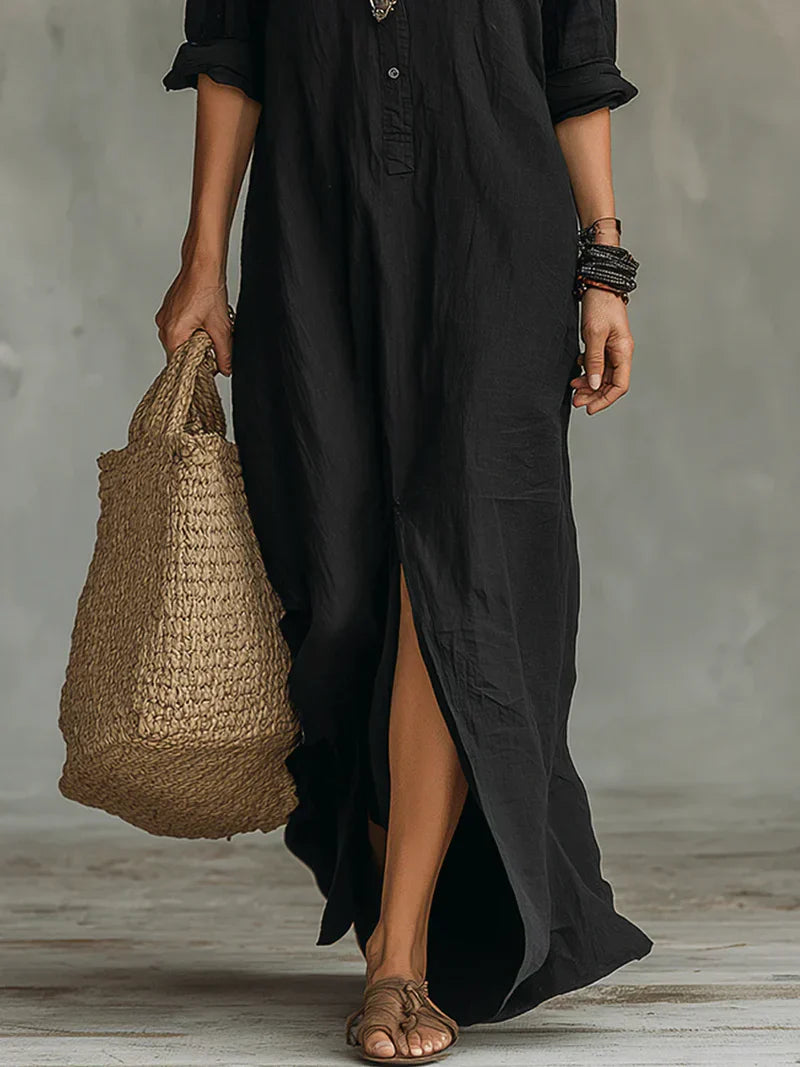 Céline | Vestido negro amplio con botones