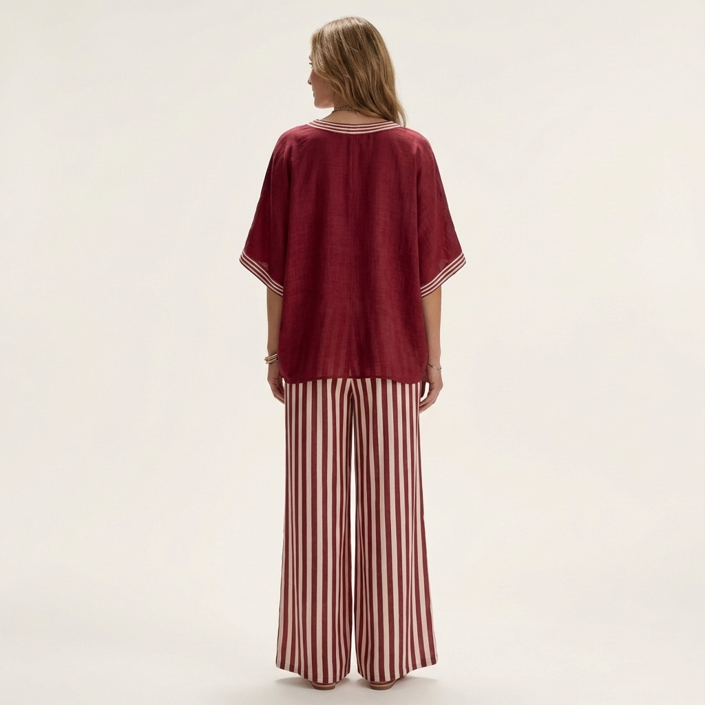 Giselle | Conjunto de escote en V y pantalones anchos a rayas