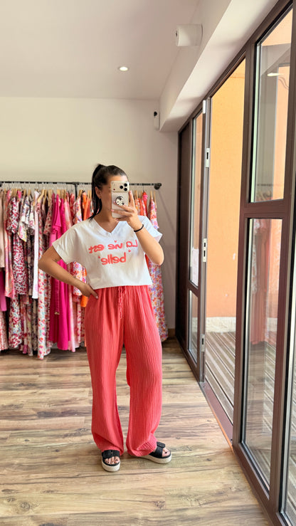 Pantalón de gasa de algodón coral CURVY