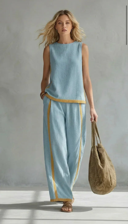 Ursula | Conjunto de chaleco y pantalón chic con acabados bicolores