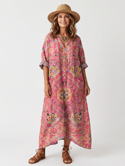 Tilda | Vestido Midi Casual con Estampado Abstracto y Bolsillos