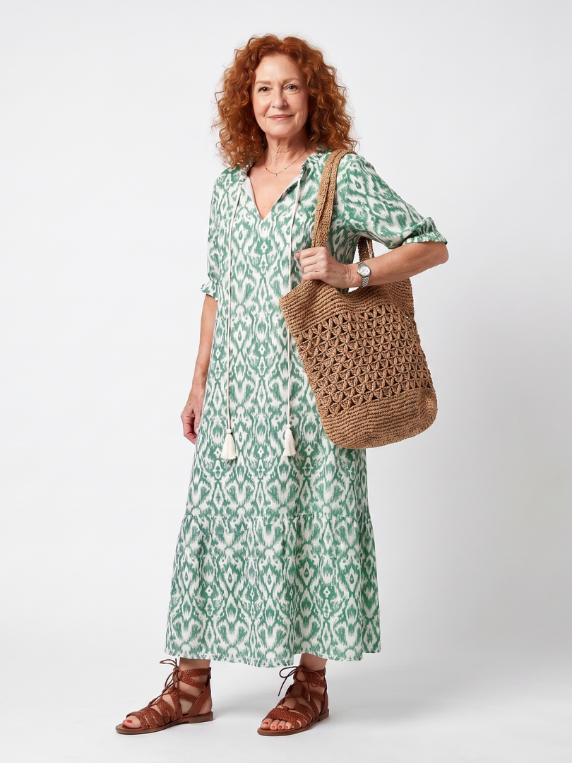 Ilara | Vestido Midi con Nudo en el Escote en V Impreso