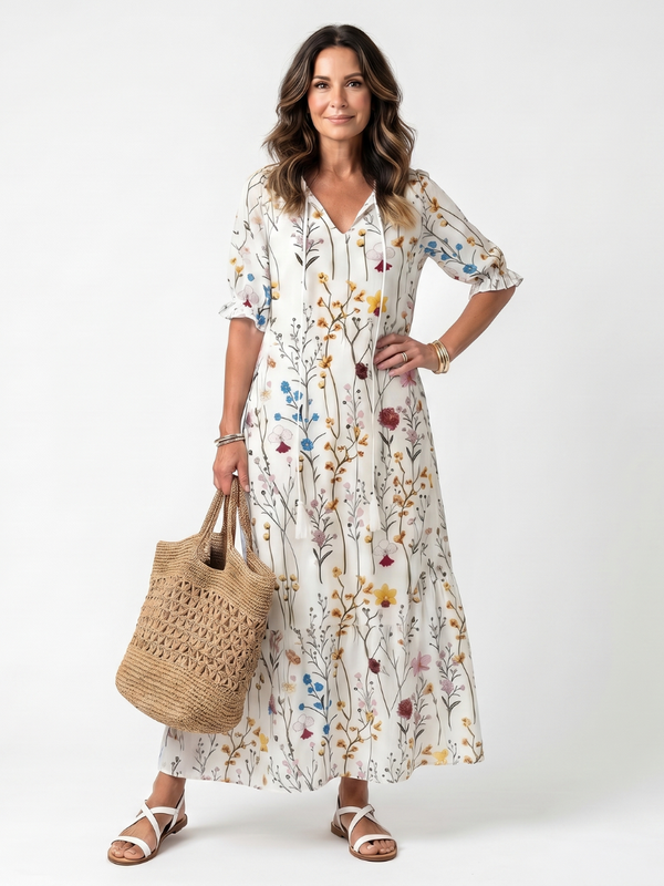 Sylvie | Vestido Midi con Nudo de Estampado Botánico