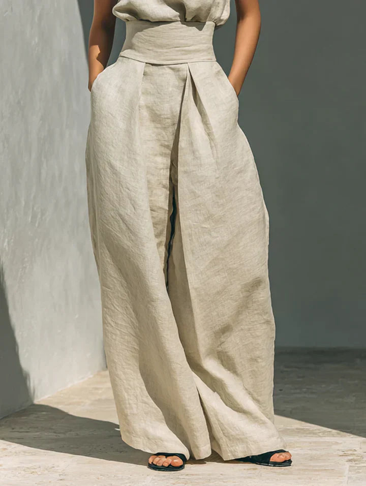 Flor™ | Conjunto minimalista de top y pantalones de pierna ancha en algodón y lino para mujer