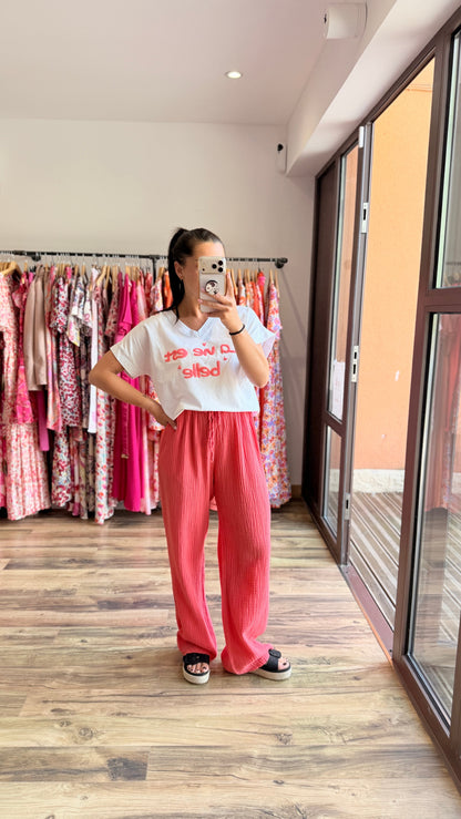 Pantalón de gasa de algodón coral CURVY