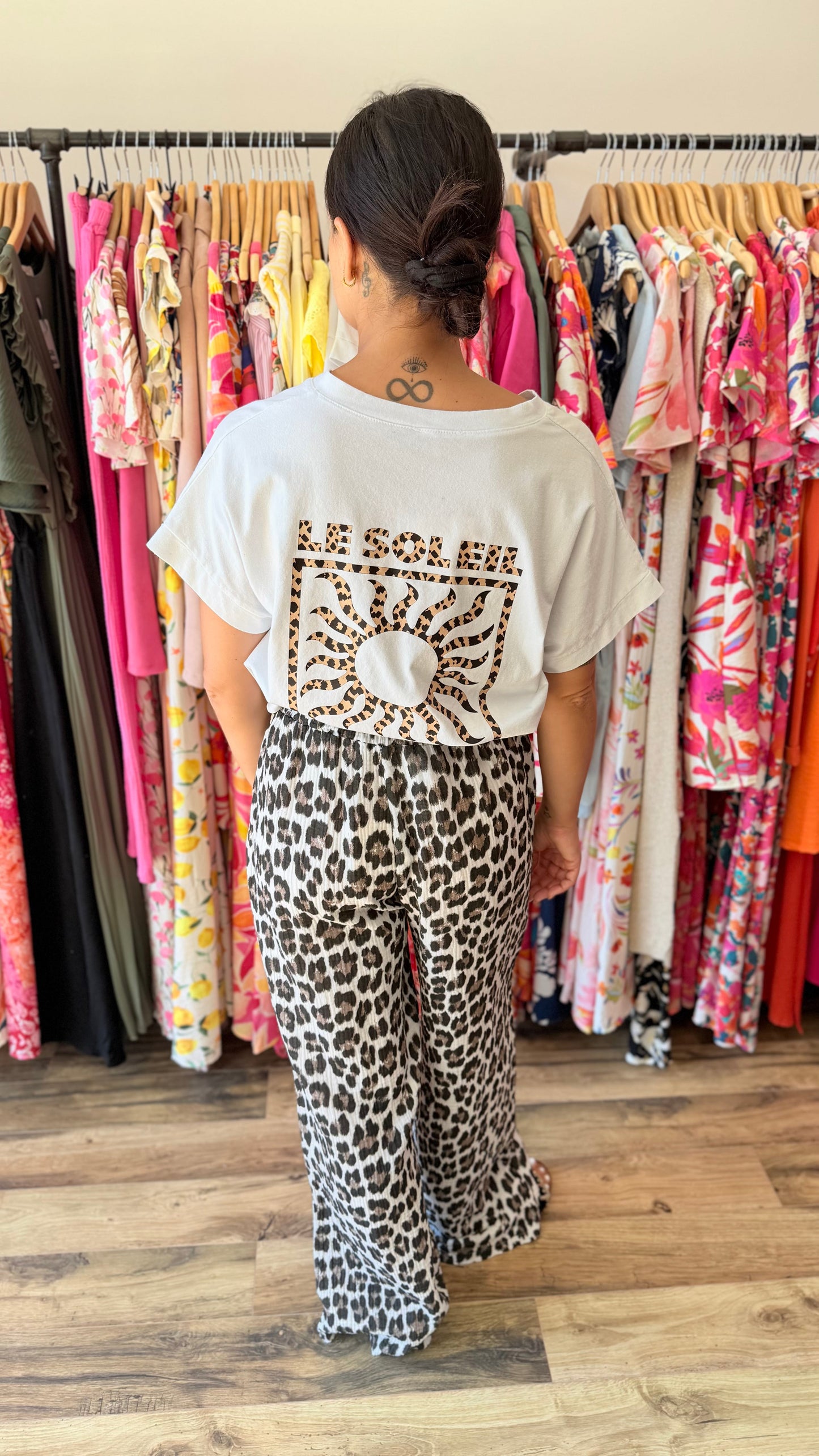 Pantalón de gasa de algodón leopardo CURVY