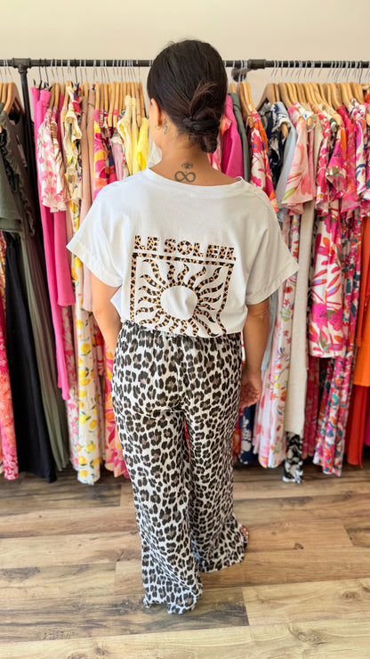 Pantalón de gasa de algodón leopardo CURVY
