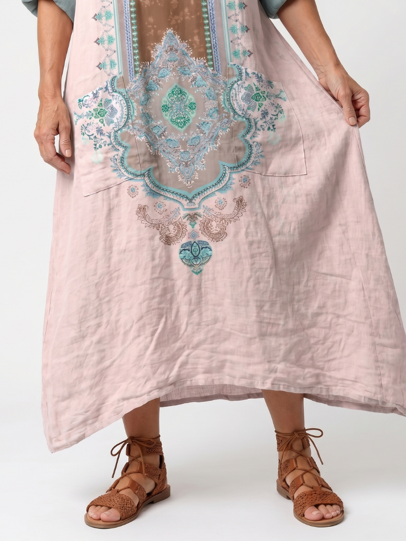 Kenza | Vestido Midi Casual con Bordado y Bolsillos