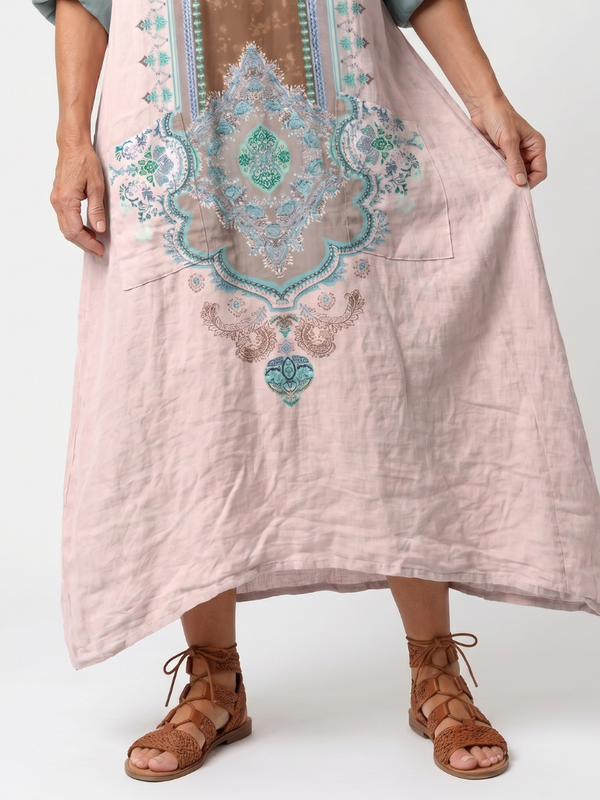 Kenza | Vestido Midi Casual con Bordado y Bolsillos