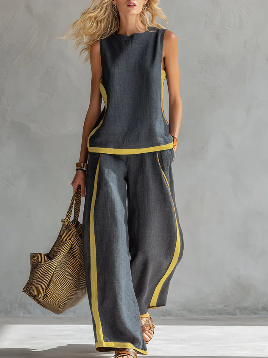 Ursula | Conjunto de chaleco y pantalón chic con acabados bicolores