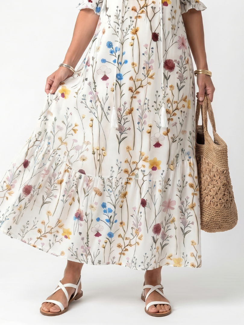 Sylvie | Vestido Midi con Nudo de Estampado Botánico