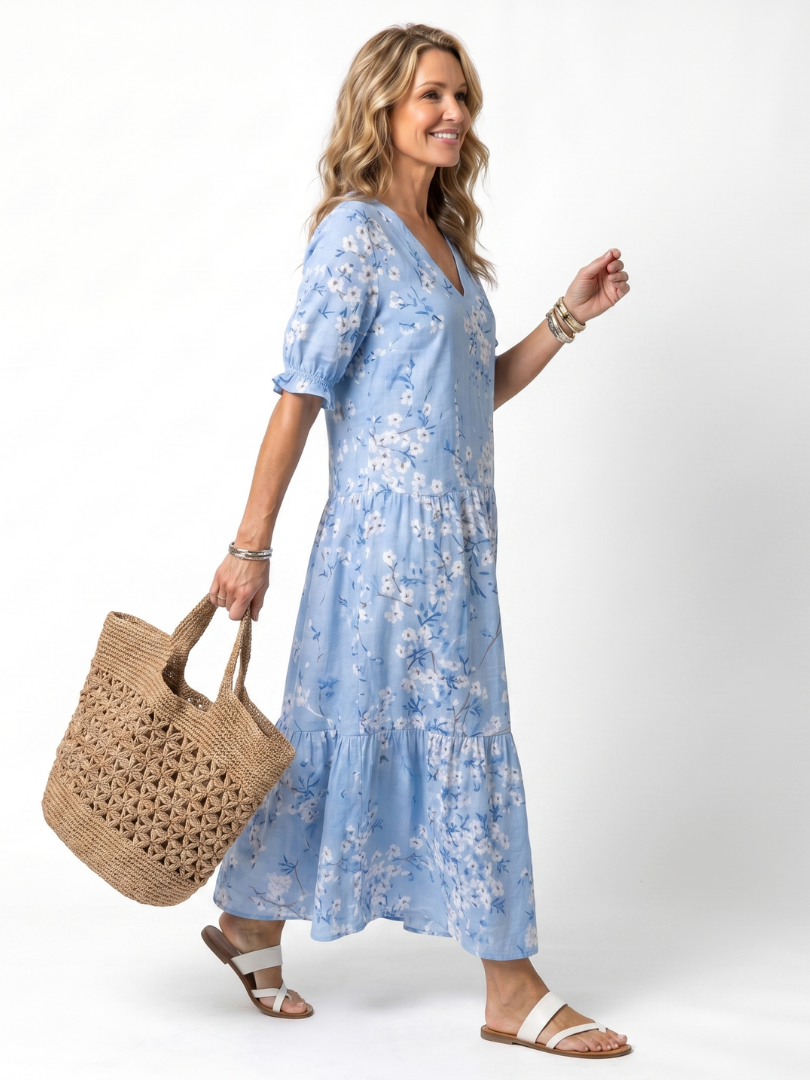 Alora | Vestido Midi con Nudo Imprimido Floral