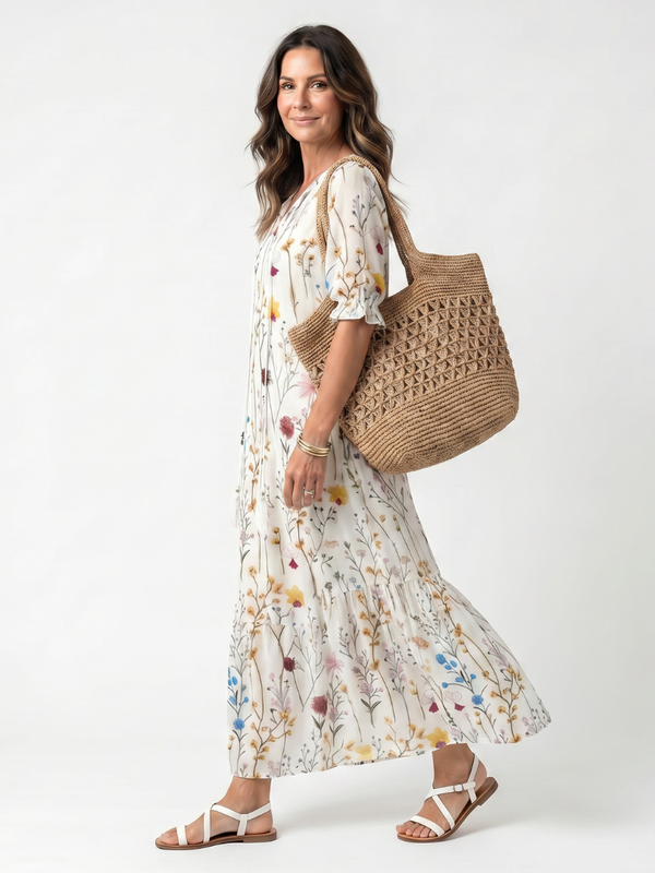 Sylvie | Vestido Midi con Nudo de Estampado Botánico