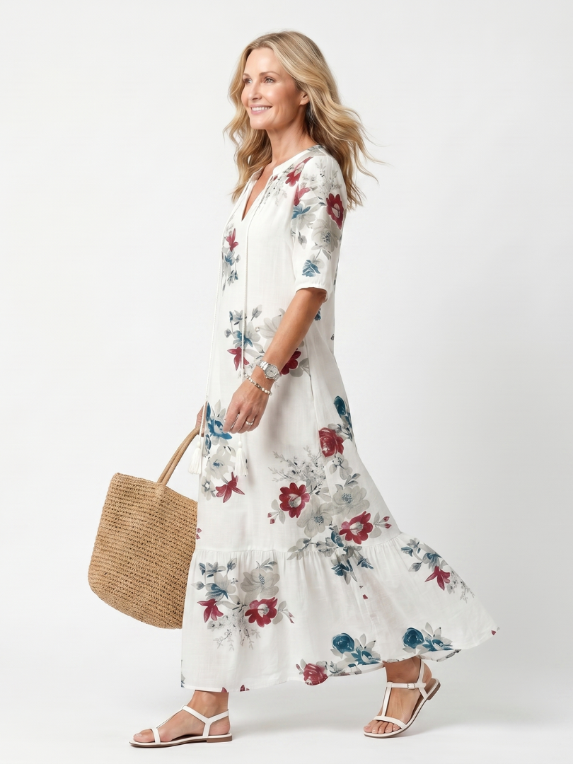 Maeva | Vestido Midi con Nudo de Estampado Floral Espaciado