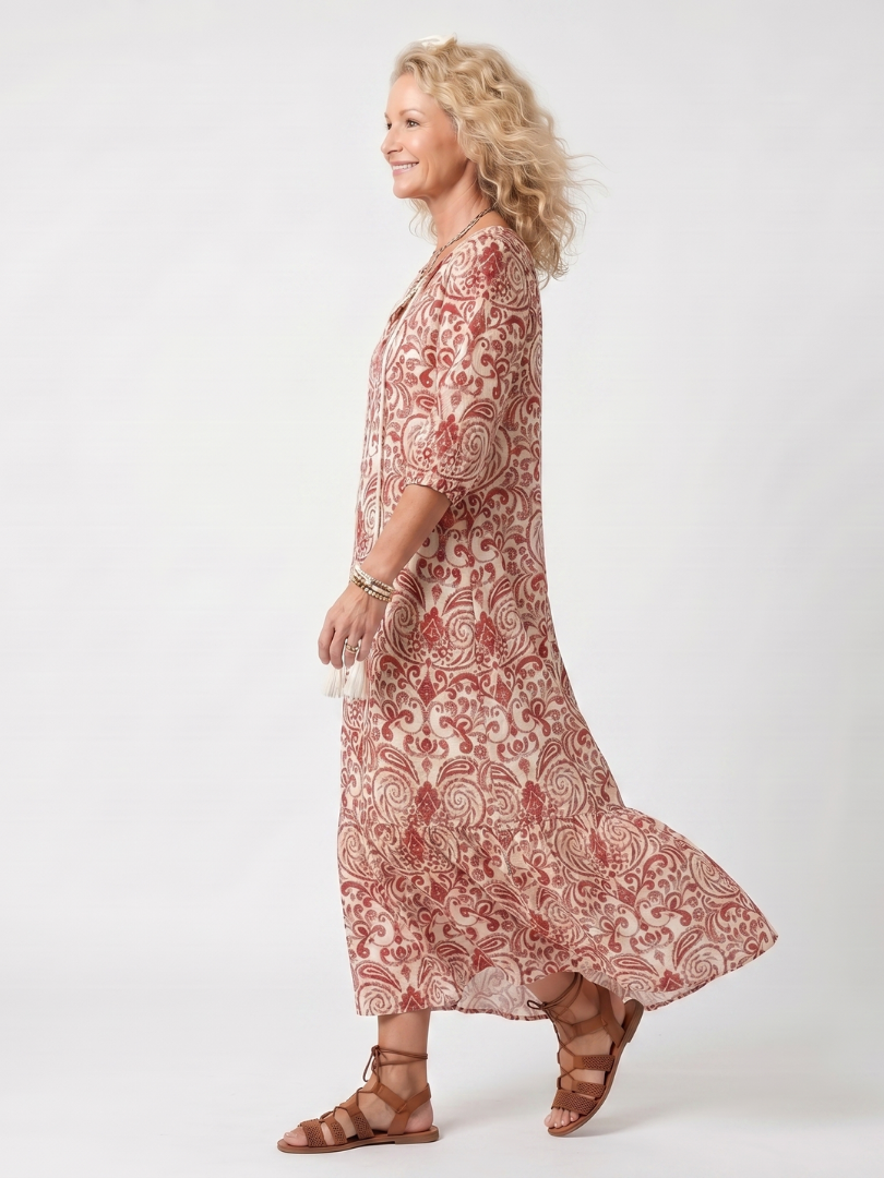 Noelle | Vestido Midi con Nudo de Estampado Ornamental
