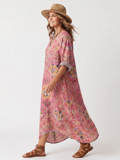 Tilda | Vestido Midi Casual con Estampado Abstracto y Bolsillos