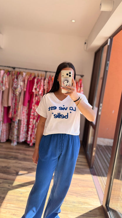 Camiseta la vida es bella azul CURVY
