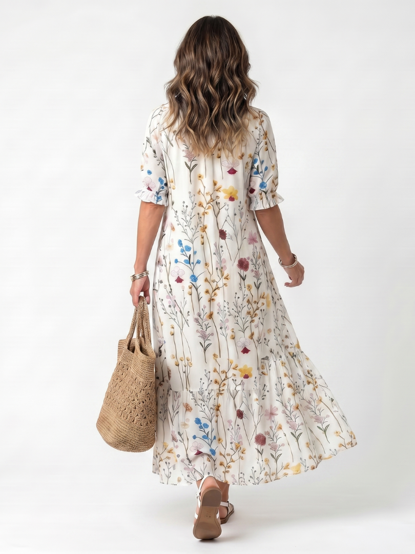 Sylvie | Vestido Midi con Nudo de Estampado Botánico
