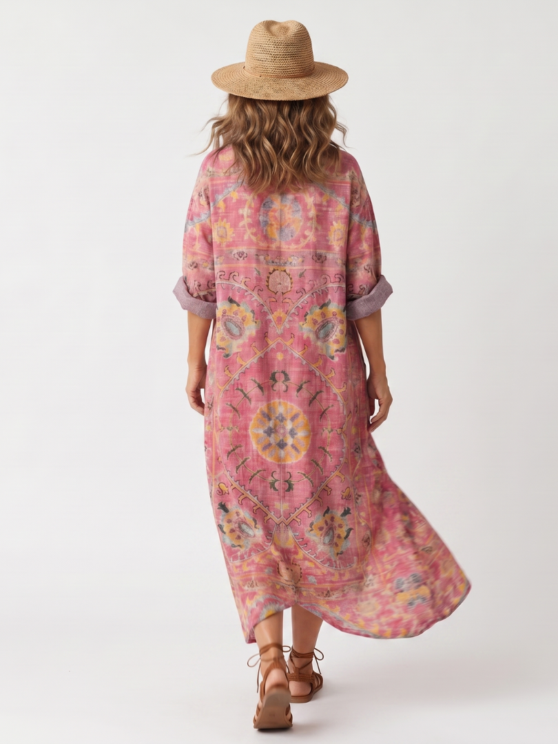Tilda | Vestido Midi Casual con Estampado Abstracto y Bolsillos