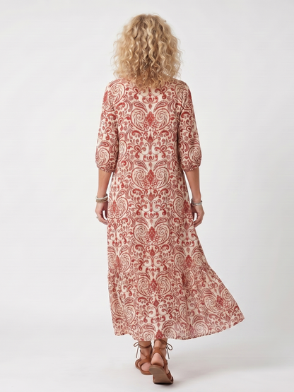 Noelle | Vestido Midi con Nudo de Estampado Ornamental