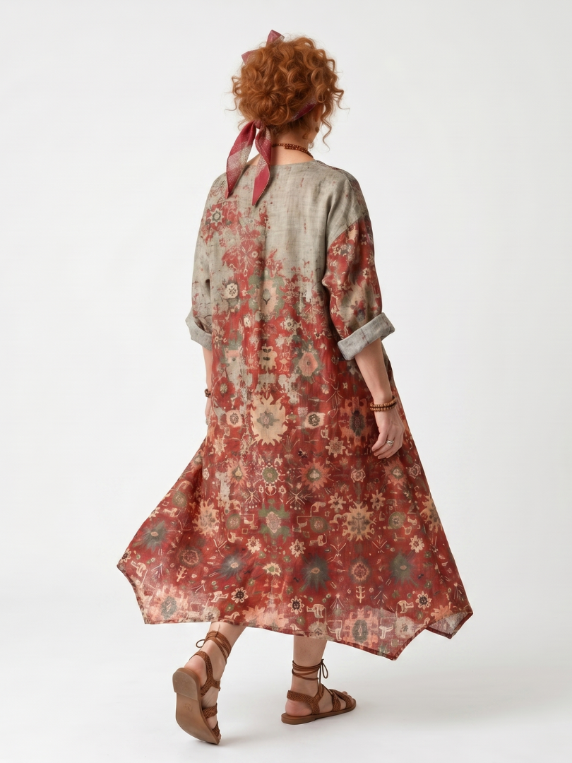 Azafrán | Vestido Midi Informal con Estampado Mixto y Bolsillos