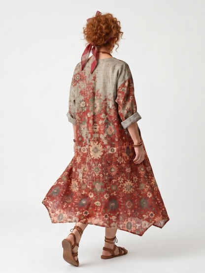 Azafrán | Vestido Midi Informal con Estampado Mixto y Bolsillos