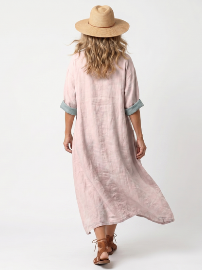 Kenza | Vestido Midi Casual con Bordado y Bolsillos