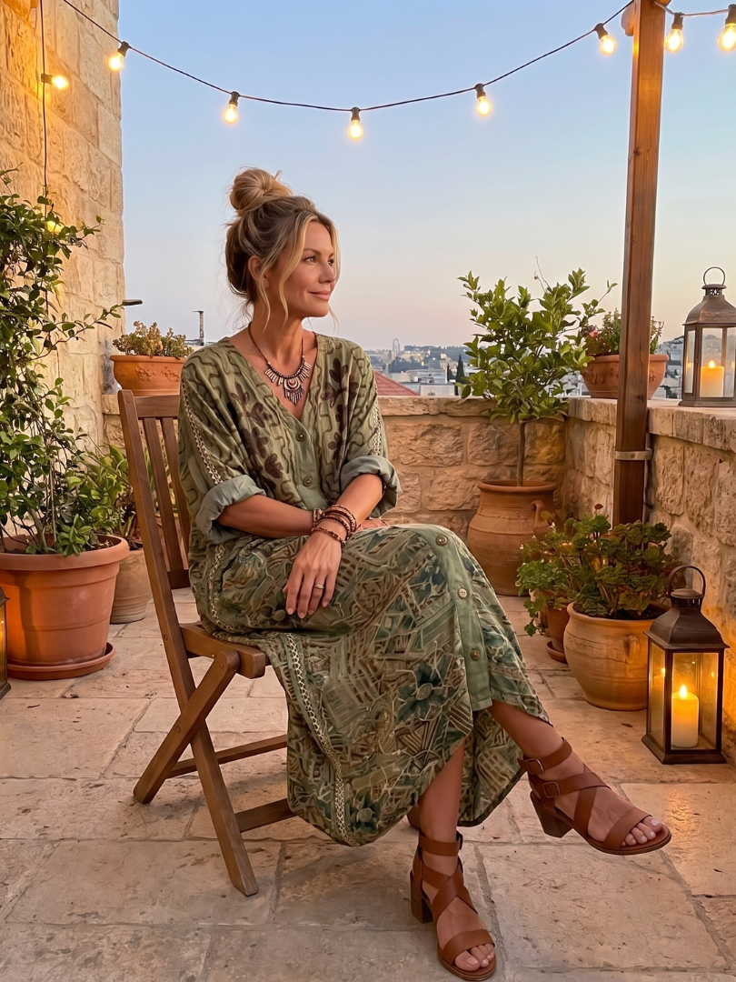Aleta | Vestido Midi Oversize Botonado Bordado con Bolsillos