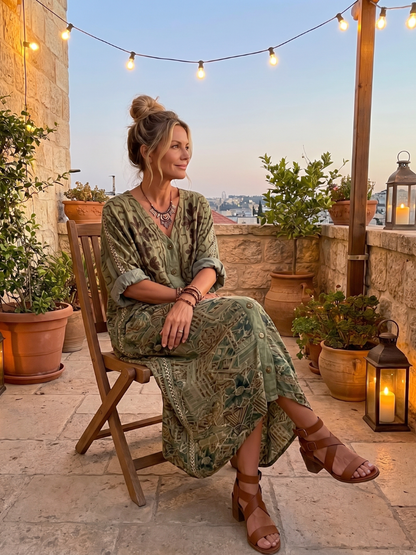 Aleta | Vestido Midi Oversize Botonado Bordado con Bolsillos
