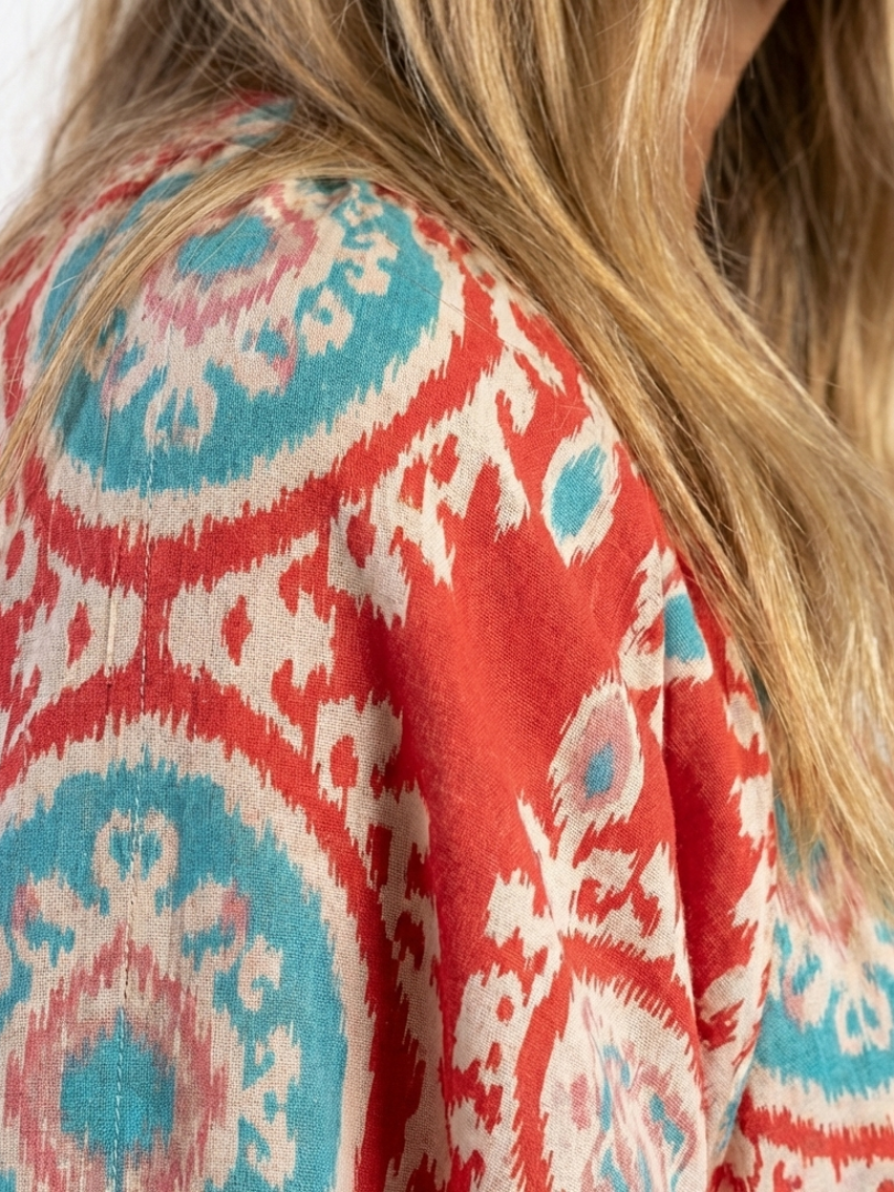 Zaria | Vestido Midi de Manga Corta con Escote en V Estampado Cachemir