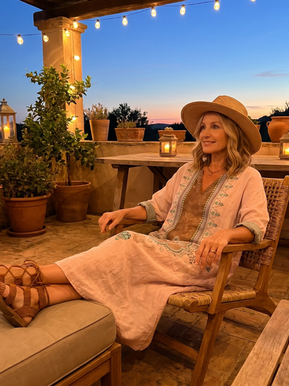 Kenza | Vestido Midi Casual con Bordado y Bolsillos