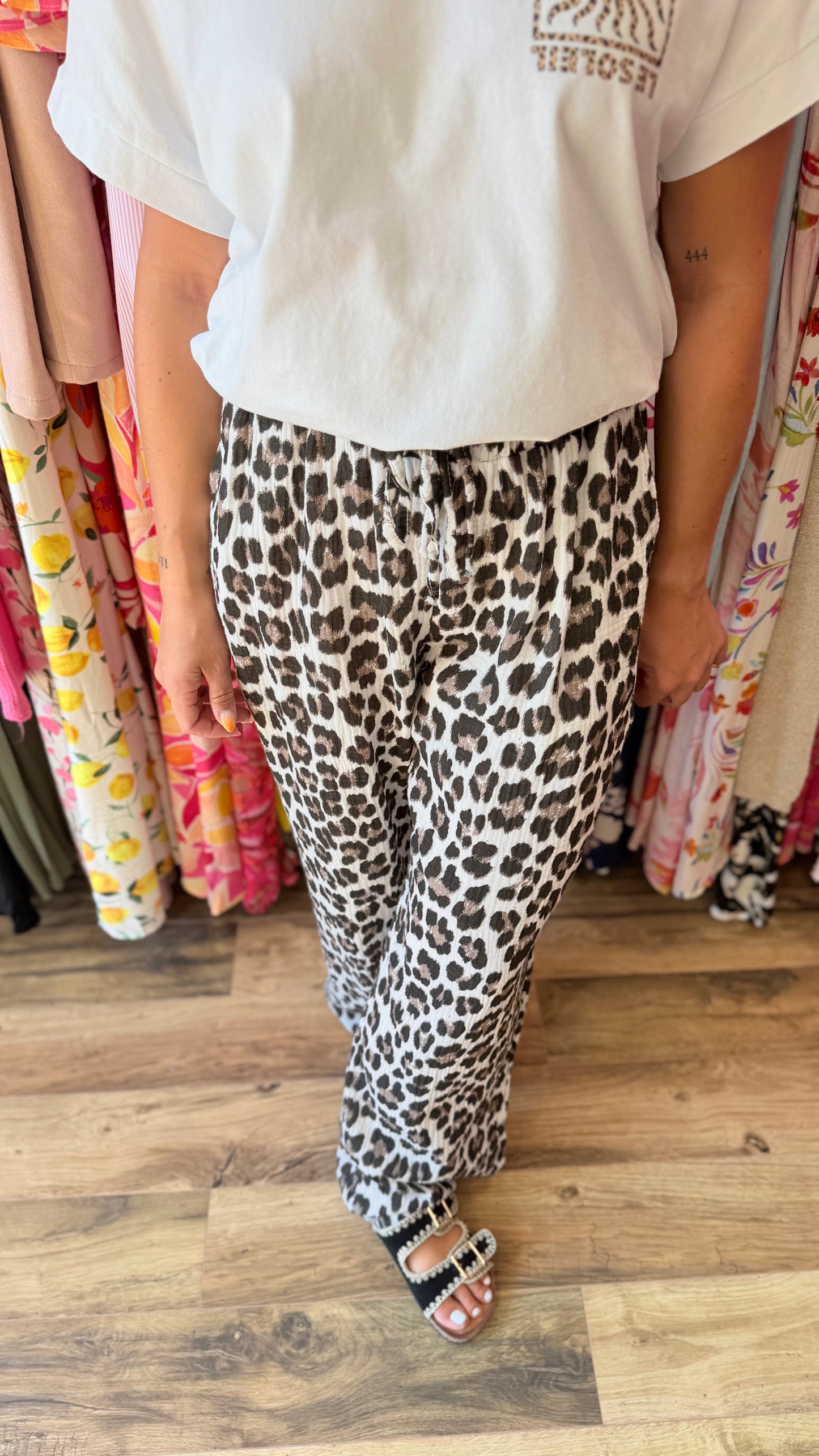 Pantalón de gasa de algodón leopardo CURVY