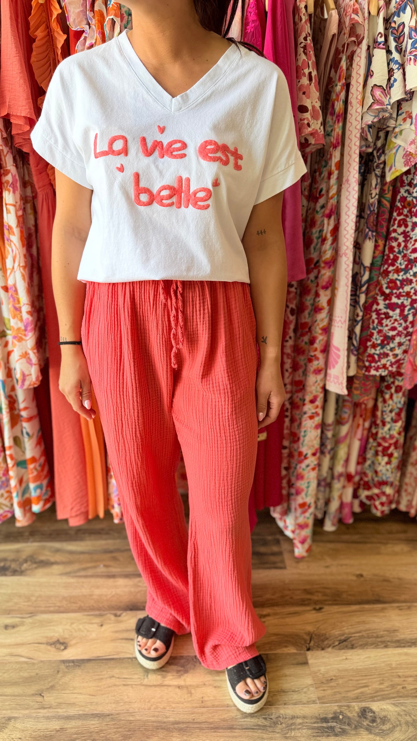 Pantalón de gasa de algodón coral CURVY