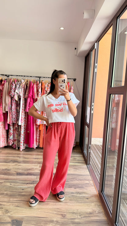 Pantalón de gasa de algodón coral CURVY