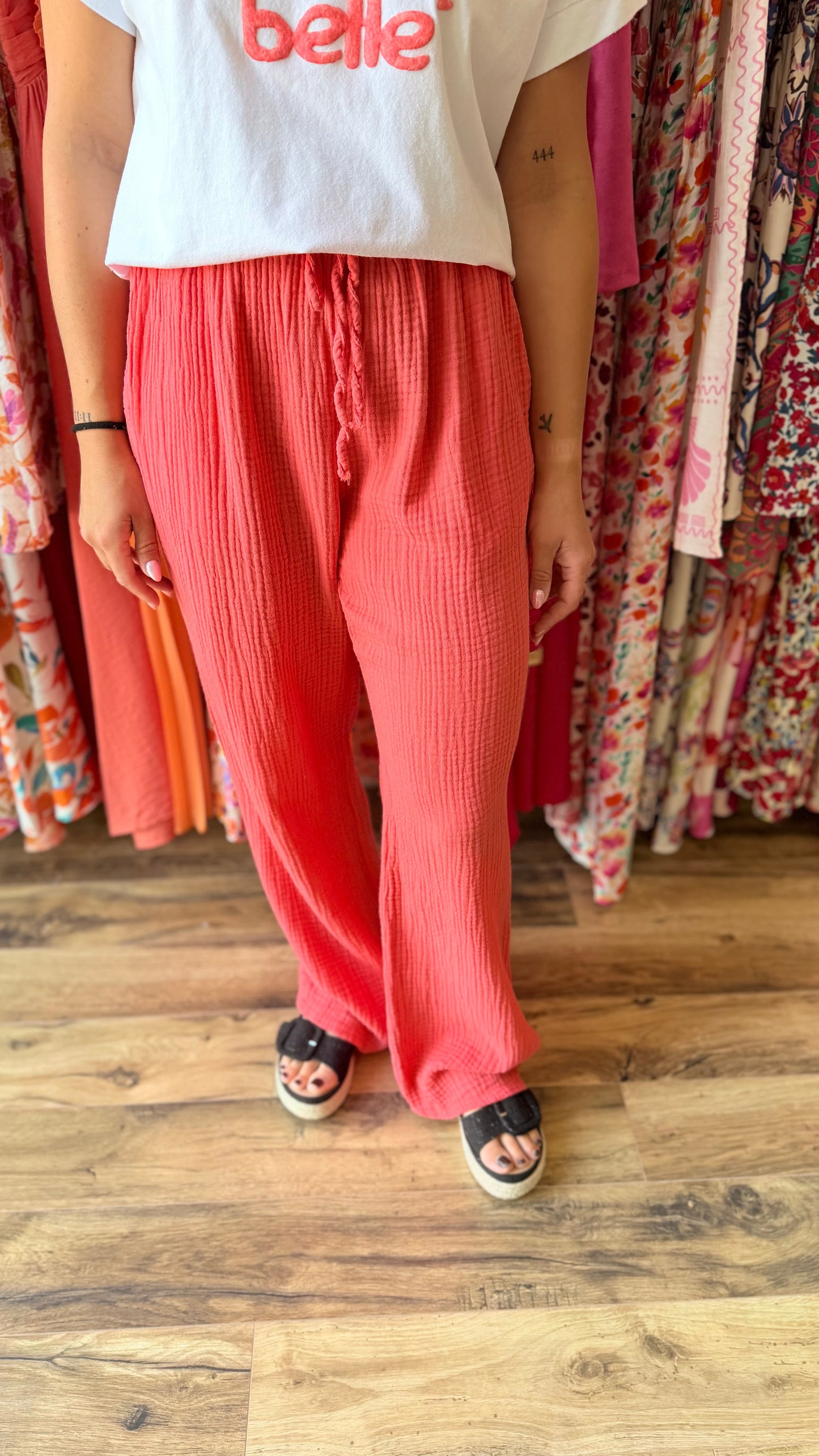 Pantalón de gasa de algodón coral CURVY