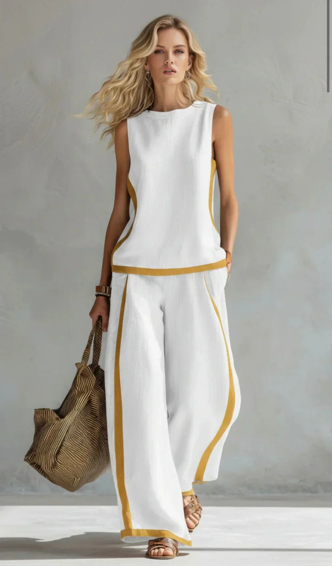 Ursula | Conjunto de chaleco y pantalón chic con acabados bicolores