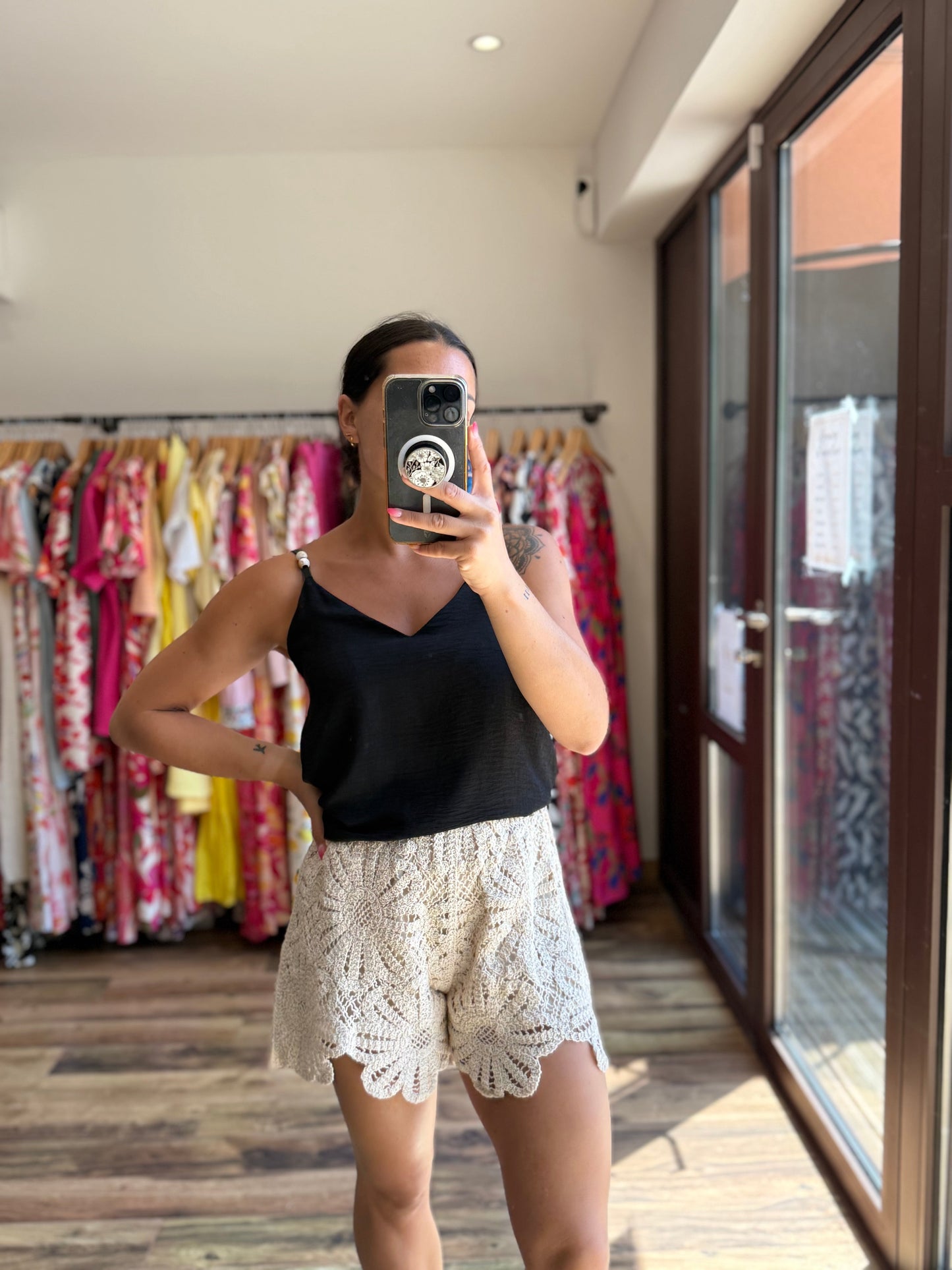 Top perlas negro CURVY