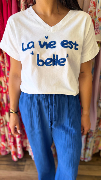 Camiseta la vida es bella azul CURVY