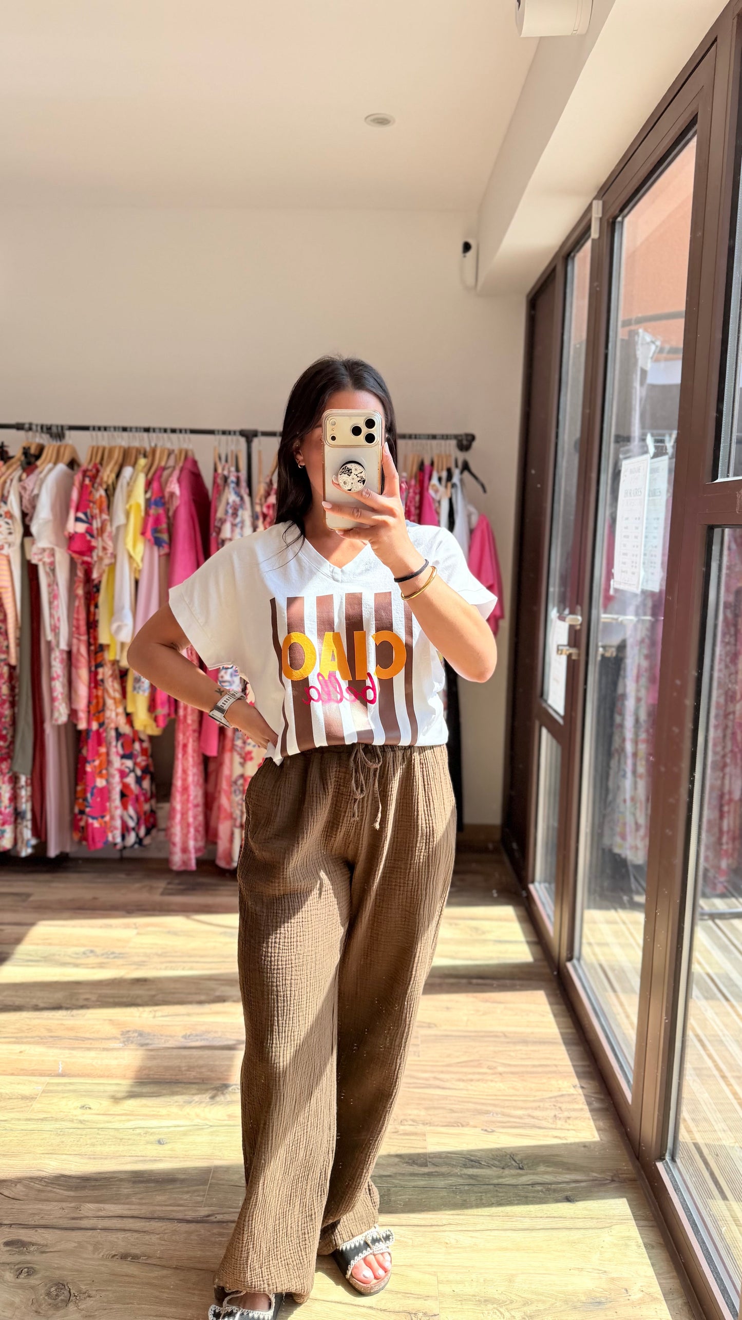 Carola – Pantalón de gasa chocolate