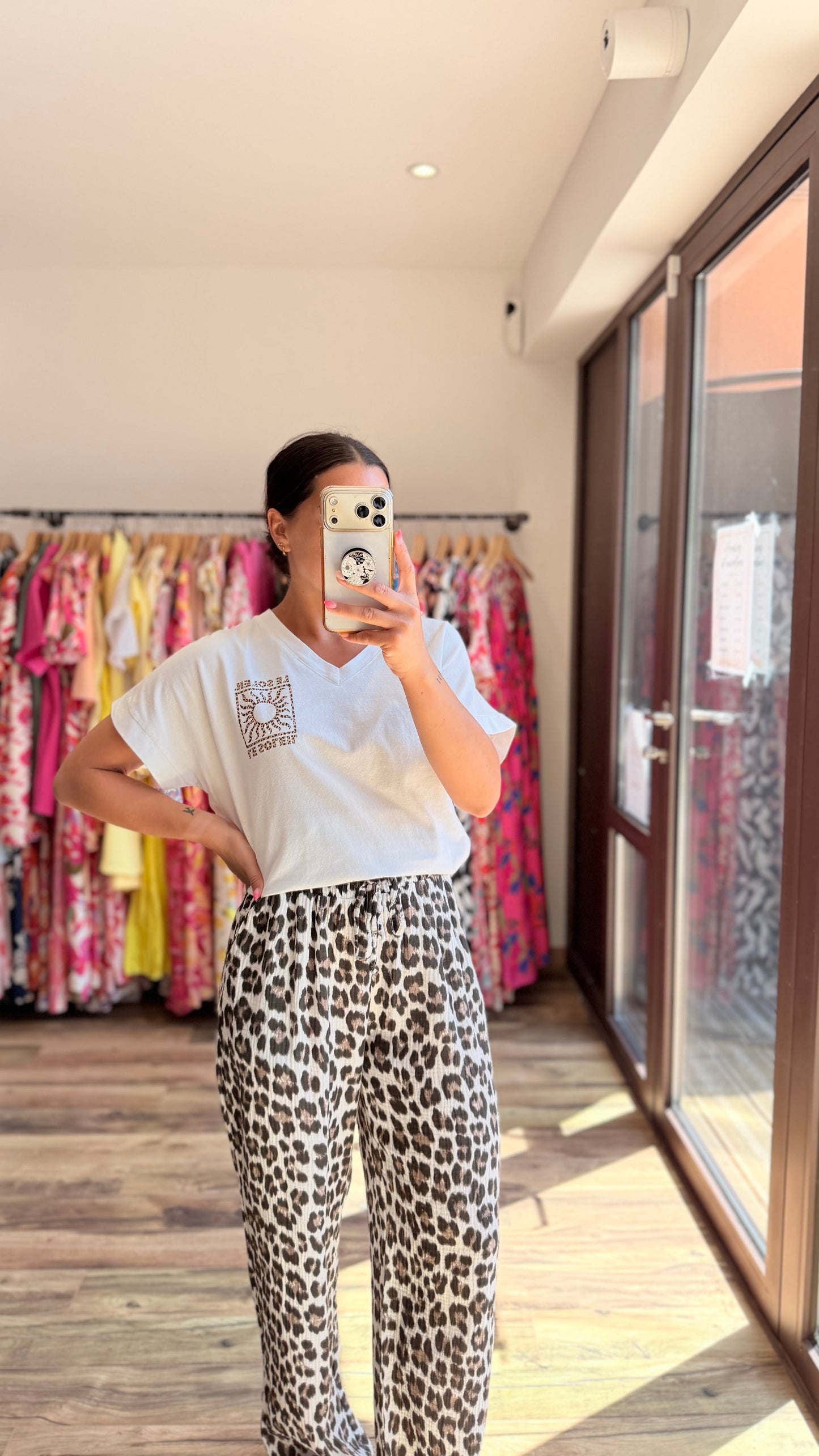 Pantalón de gasa de algodón leopardo CURVY