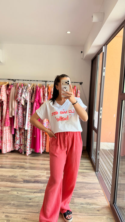 Pantalón de gasa de algodón coral CURVY