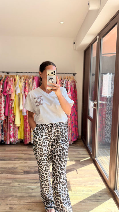 Pantalón de gasa de algodón leopardo CURVY