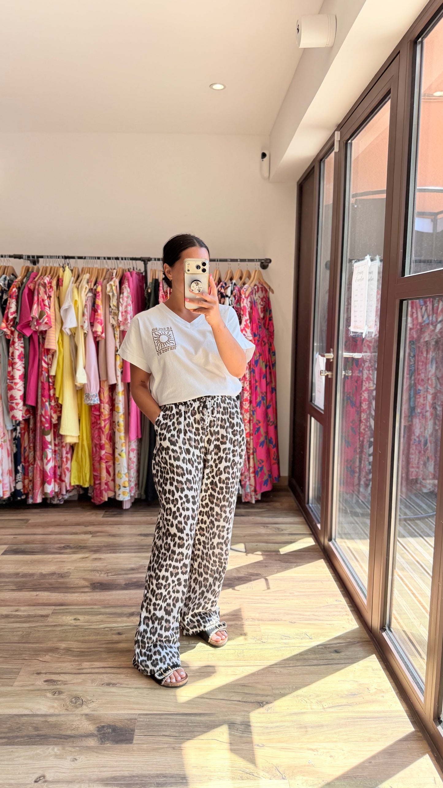 Pantalón de gasa de algodón leopardo CURVY