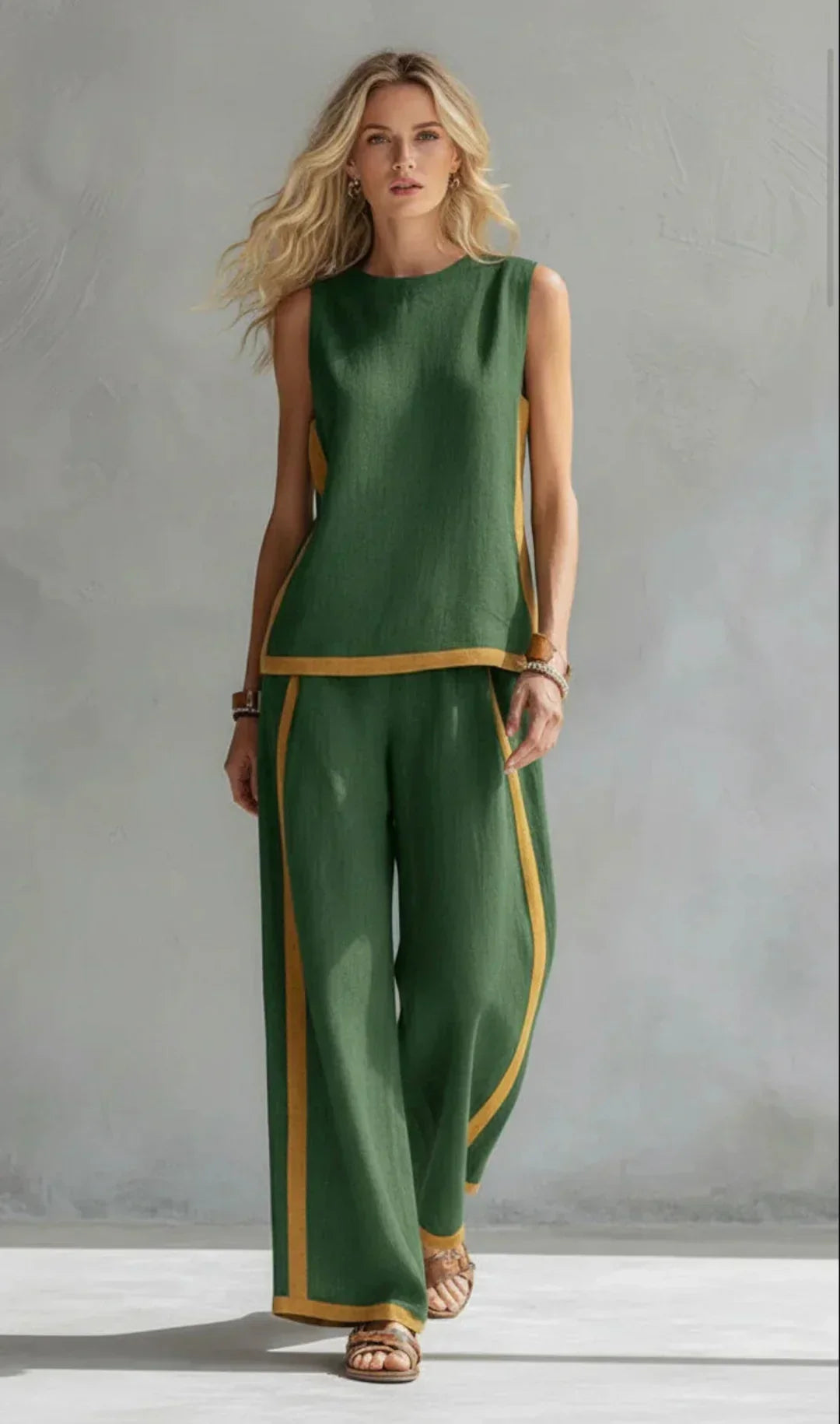 Ursula | Conjunto de chaleco y pantalón chic con acabados bicolores