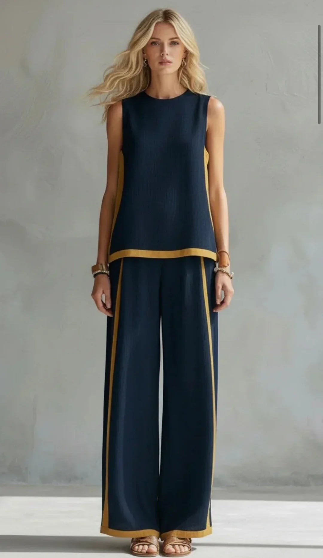 Ursula | Conjunto de chaleco y pantalón chic con acabados bicolores