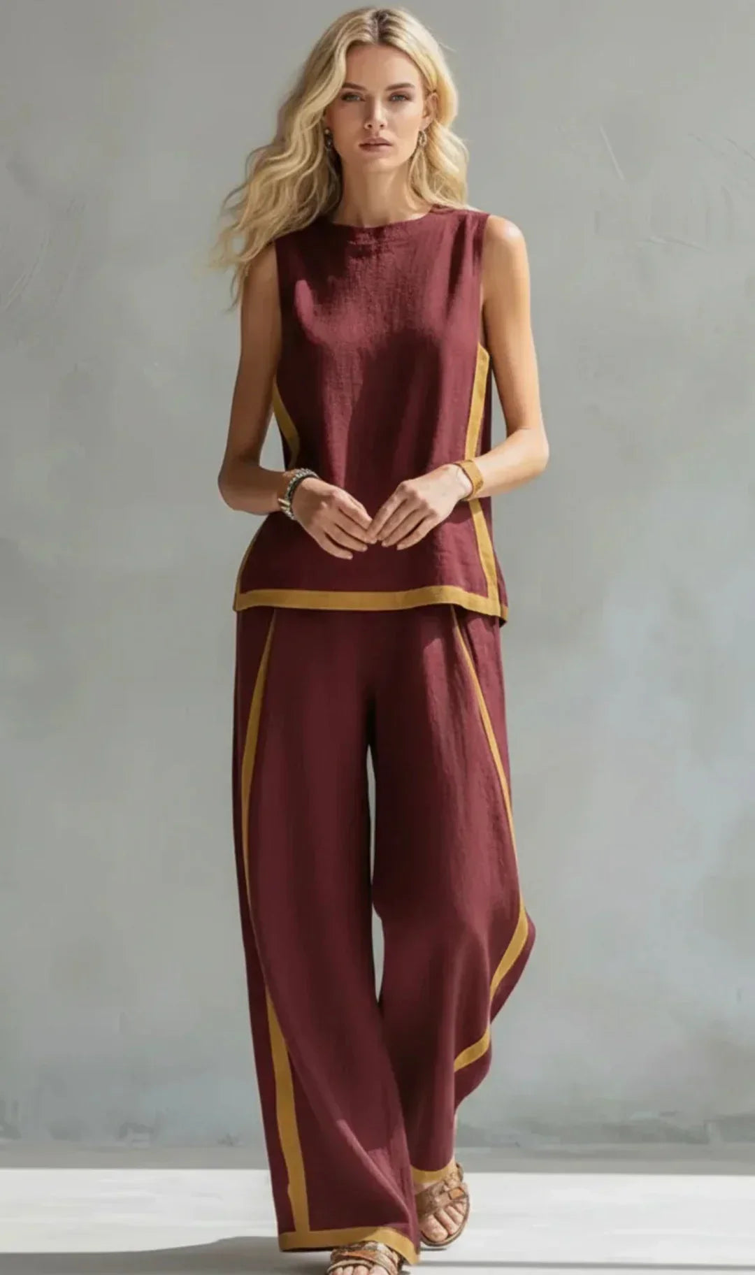Ursula | Conjunto de chaleco y pantalón chic con acabados bicolores