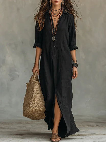 Céline | Vestido negro amplio con botones