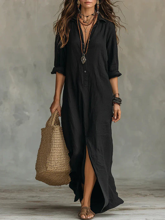 Céline | Vestido negro amplio con botones