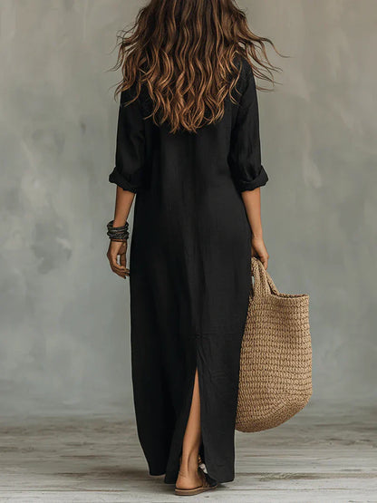 Céline | Vestido negro amplio con botones