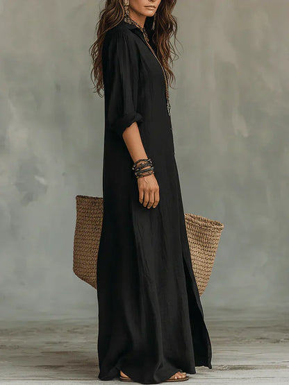 Céline | Vestido negro amplio con botones